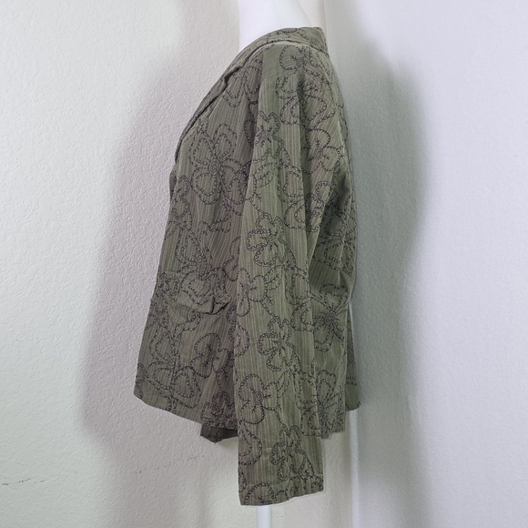 FLAX Women’s Medium Green Floral Embroidered Button Jacket – 100% Cotton - Picture 4 of 11